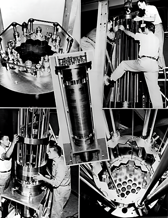 Assembly of the core of Experimental Breeder Reactor I in Idaho, United States, 1951.