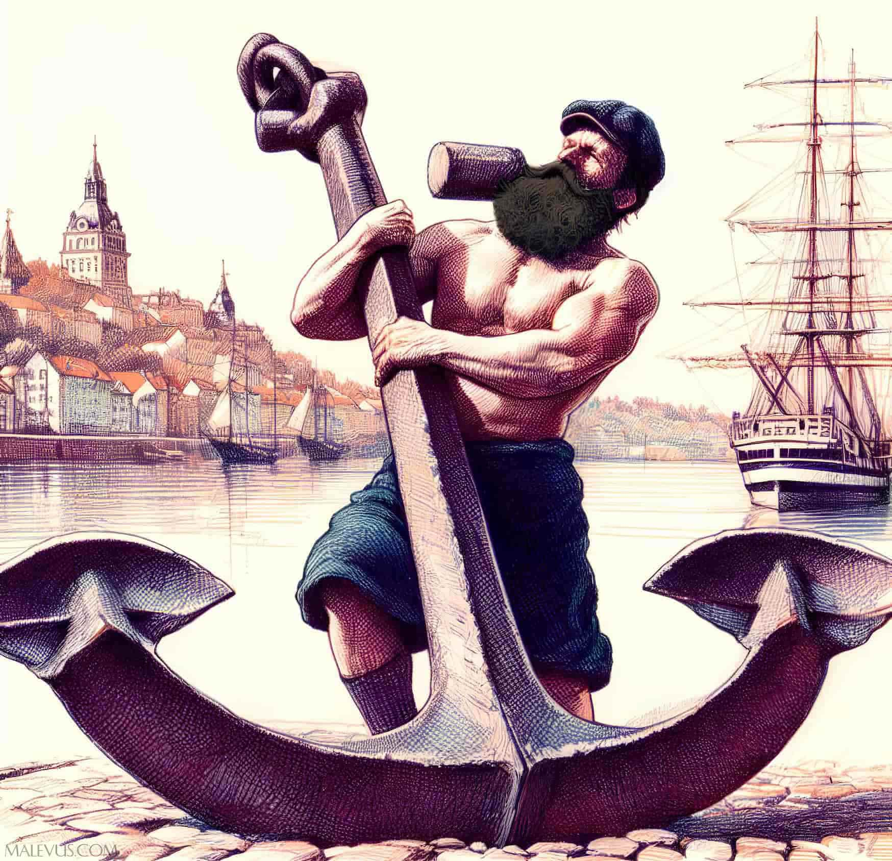 Angus MacAskill lifting a ship's anchor