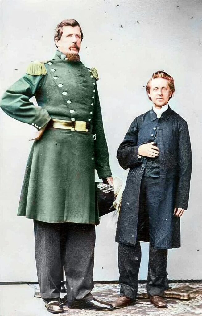 The Cape Breton Giant, Angus MacAskill and Parson Taylor. Colorized and enhanced by Malevus.com.