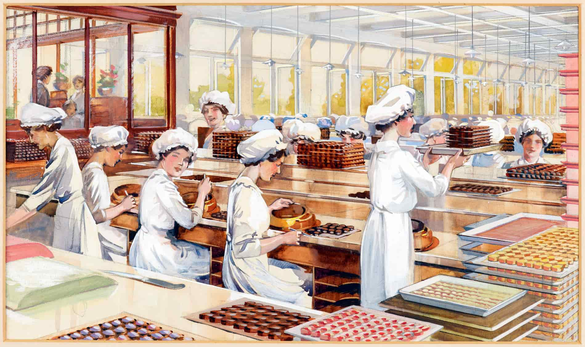 A Bournville Workroom in the Cadbury chocolate factory, 1910. Bournville, Birmingham,. H. N. Bradbear.