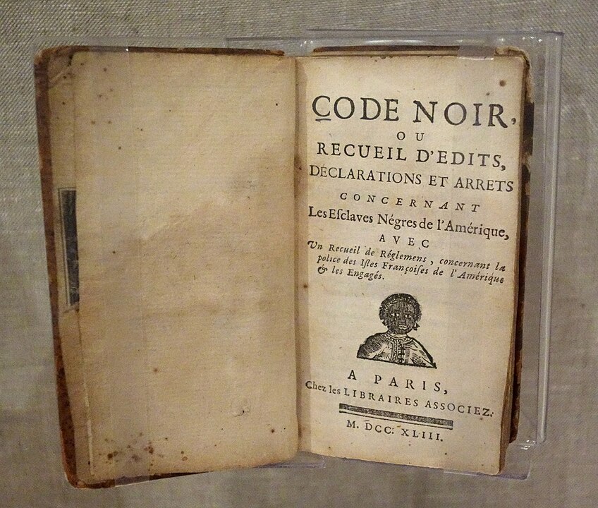 A copy of the 1743 edition of Code noir, now in New Orleans 