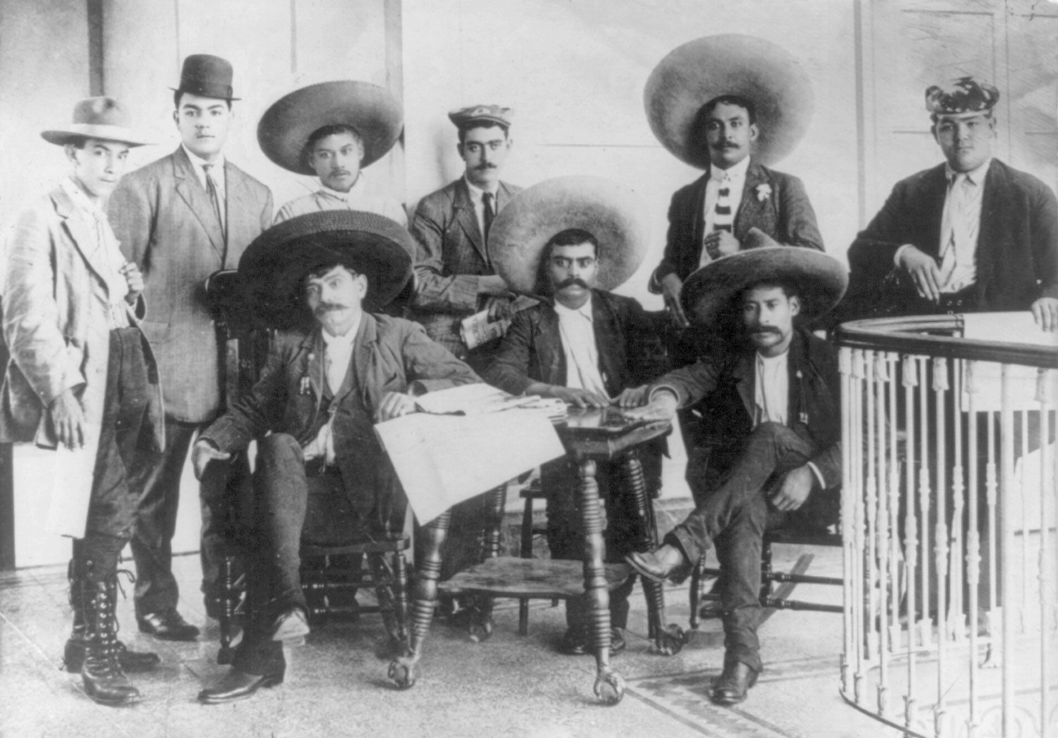 Emiliano Zapata (seated, centre) with staff Mexican Revolution