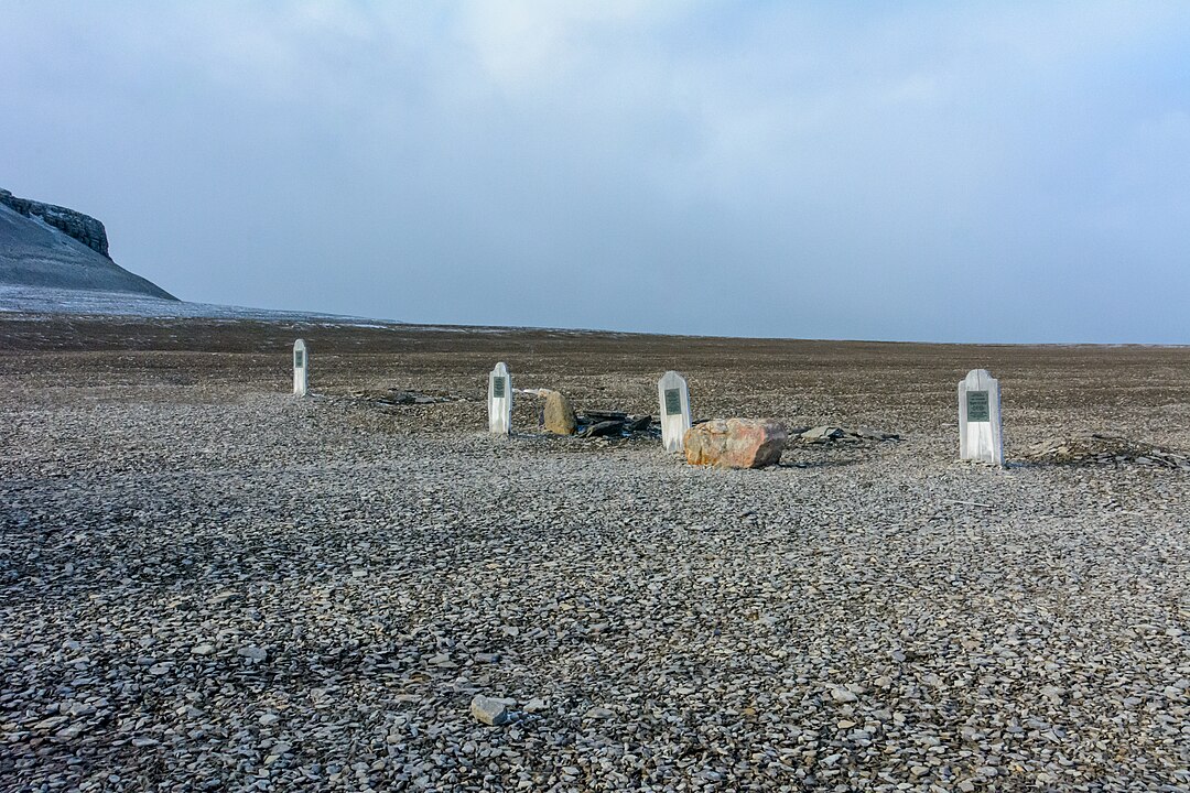 Four graves at Camp Franklin near the harbor on Beechey Island in Nunavut, Canada. Franklin's Lost Expedition