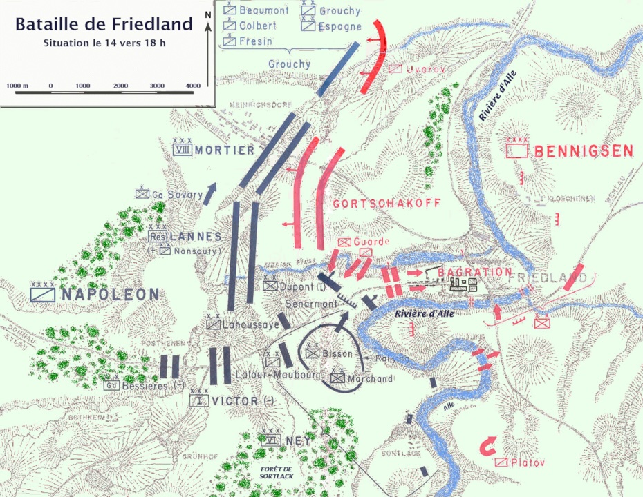 Map of the battlefield on June 14. Battle of Friedland