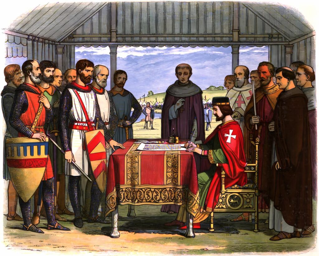 King John signs the Magna Carta.