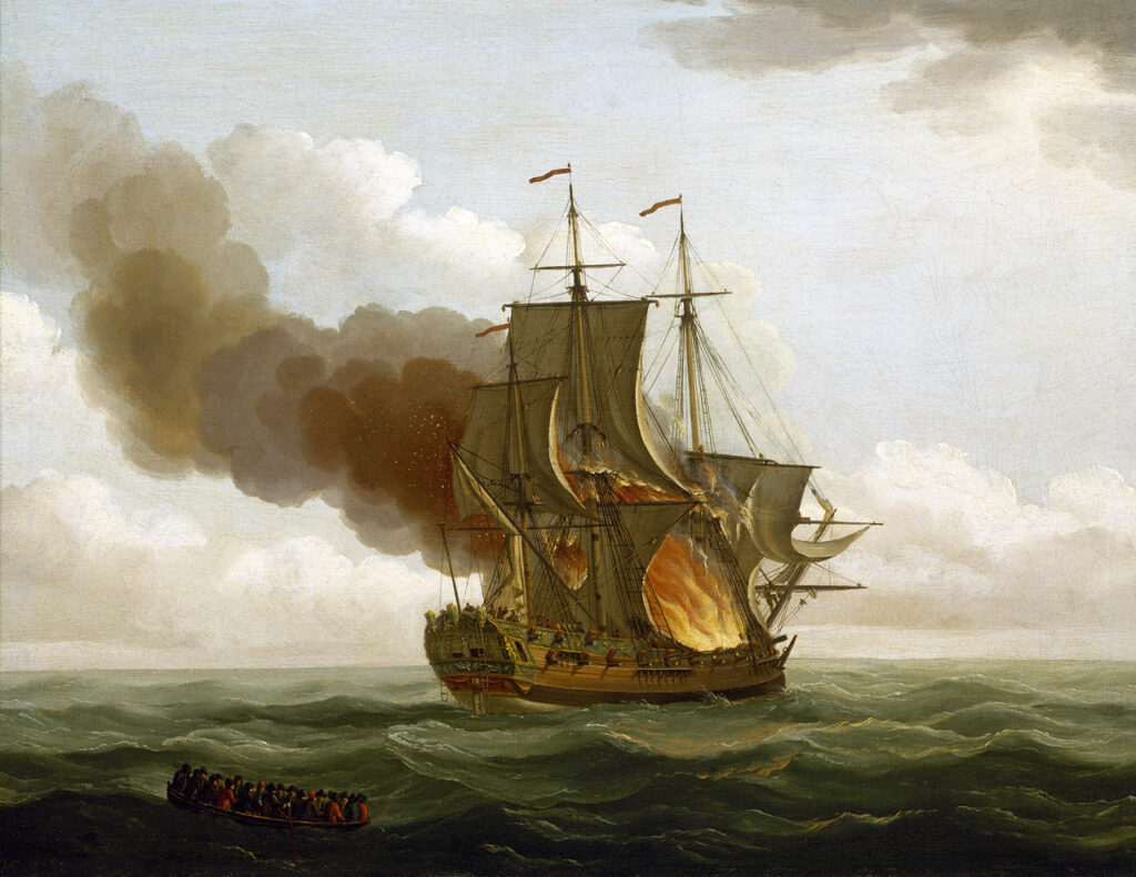 slave ship Luxborough Galley burns and sinks on the last leg of the triangular trade between the Caribbean and England in 1727.