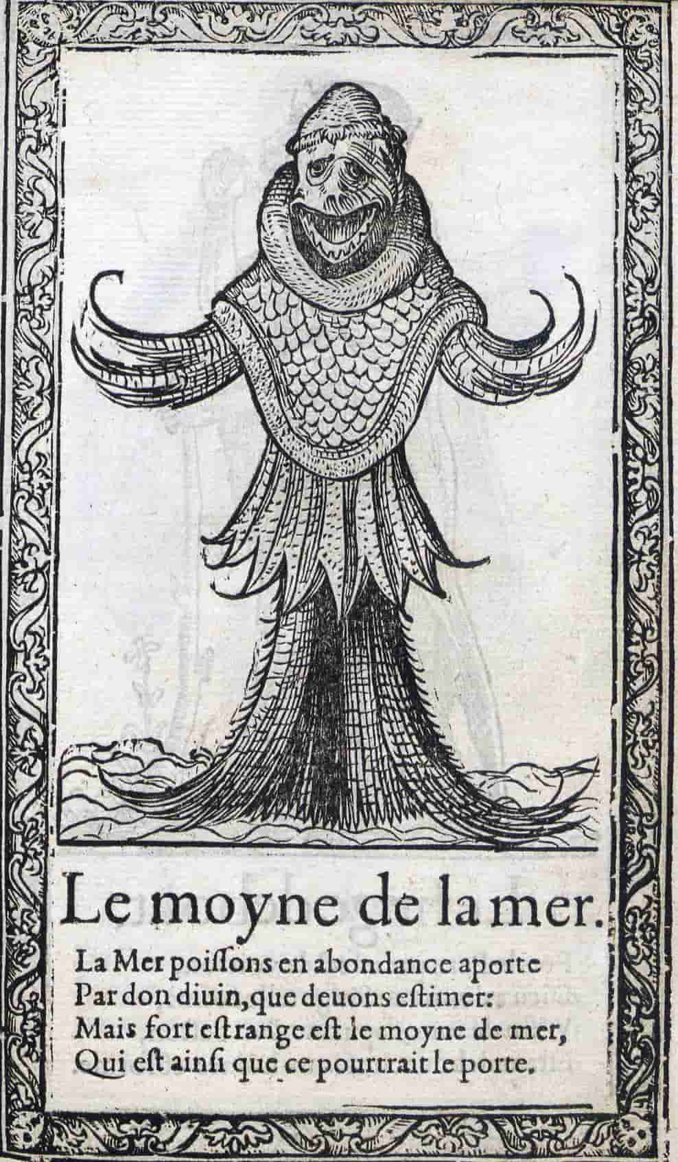 1564 illustration of sea monk. Printed and presumably illustrated by Richard Breton, text possibly by François Deserps.