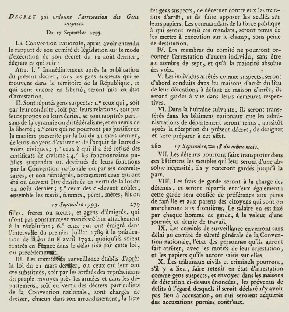 The law of suspects. Print version from 1793.