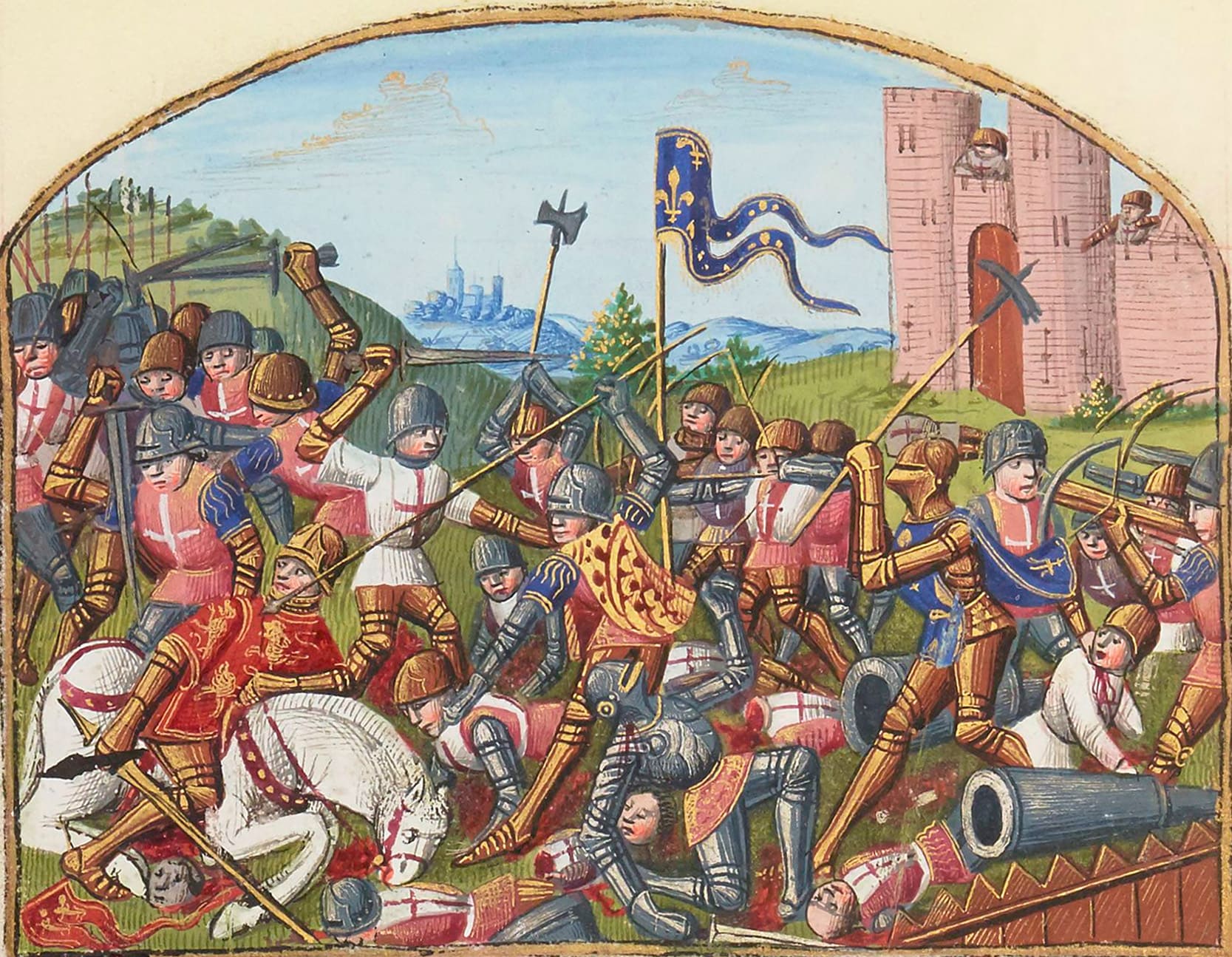 The death of John Talbot, Earl of Shrewsbury, at the Battle of Castillon.