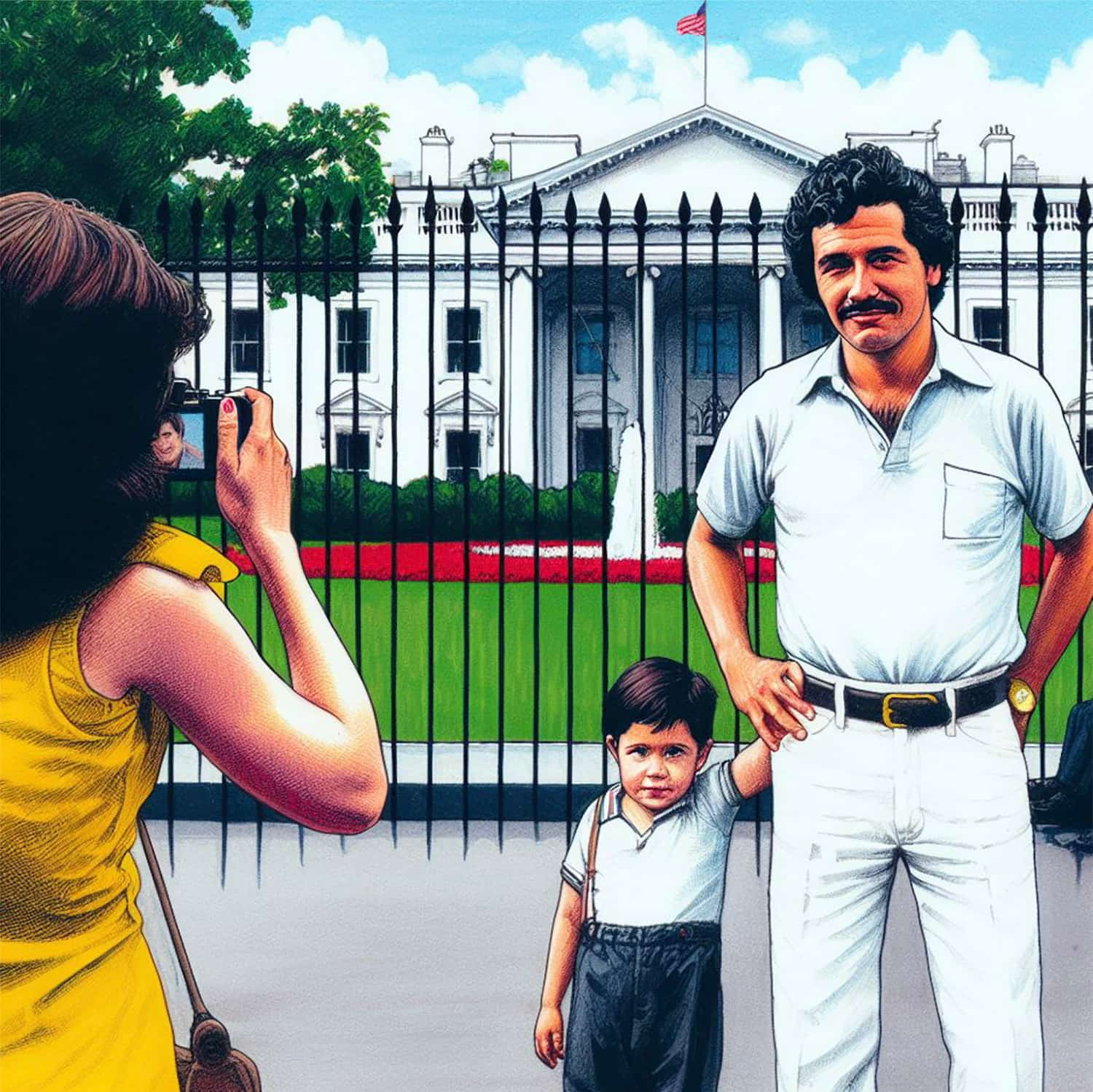 pablo escobar at the white house with his son and wife Maria Victoria in 1981