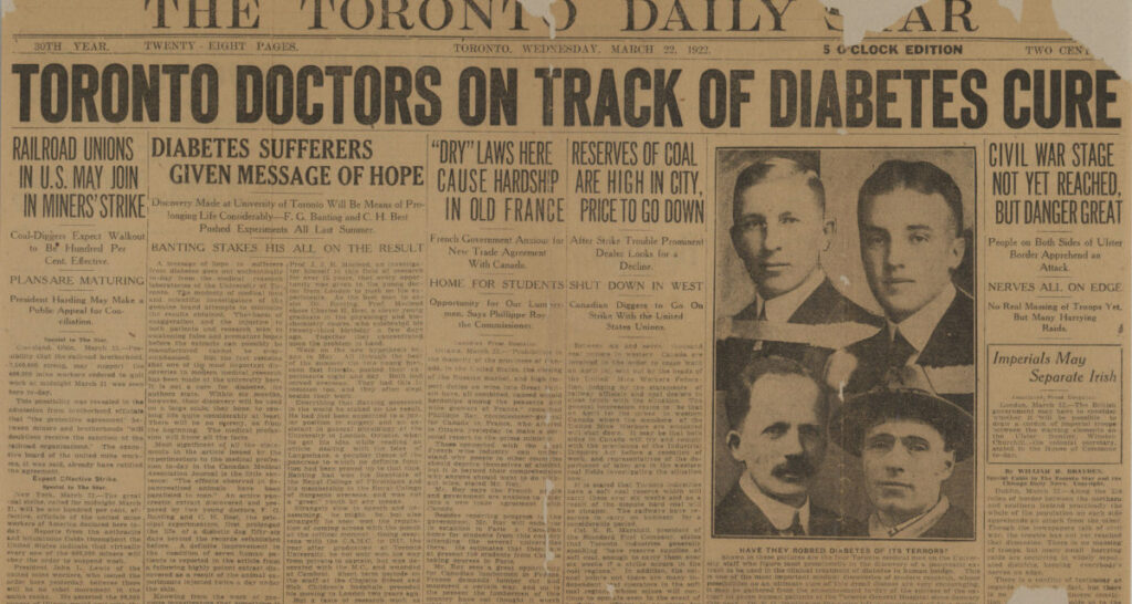 Front page of the Toronto Daily Star, March 1922.