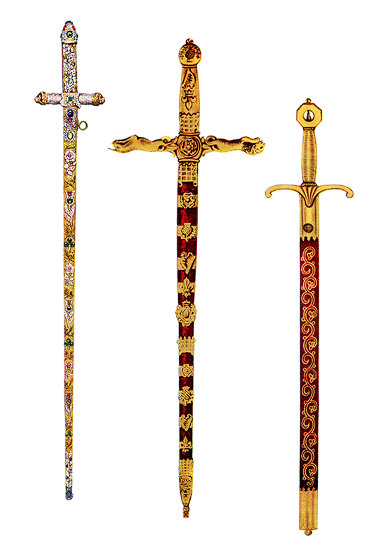 Left to right: The Sword of Offering, the Sword of State, and the Sword of Mercy