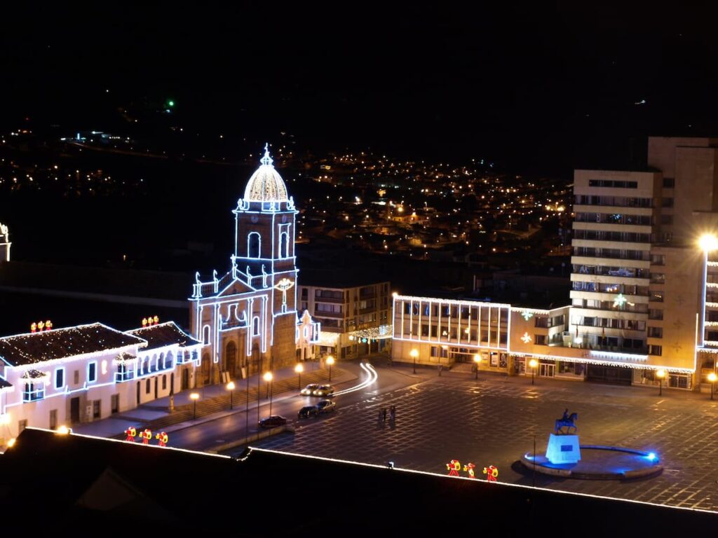 Tunja, Plaza de Bolivar at Christmas.