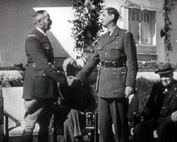 Leaders of the Free French forces: General Henri Giraud (L) and General Charles de Gaulle (R) at the Casablanca Conference.