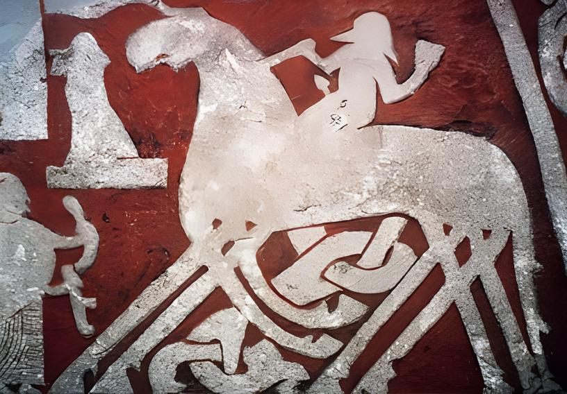 Depiction of Sleipnir in a detail on the Tjängvide image stone.