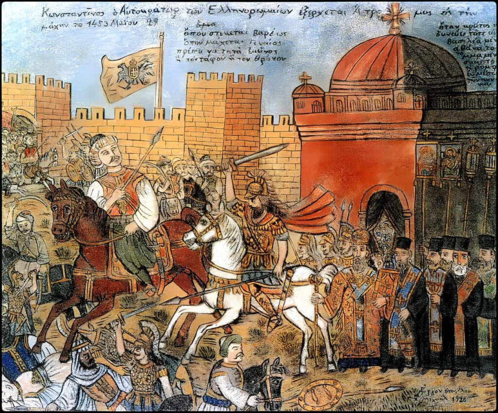 Constantine the Emperor of the Greco-Romans exits fearless into the battle on 1453 May 29.