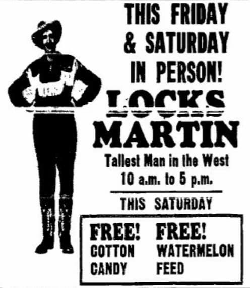 Lock Martin, "the tallest man in the west", 1956 Oakland Tribune.