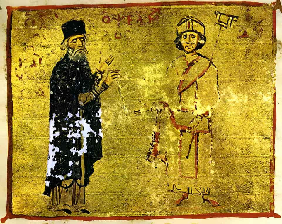 Michael Psellos (left) with his student, Byzantine Emperor Michael VII Doukas.