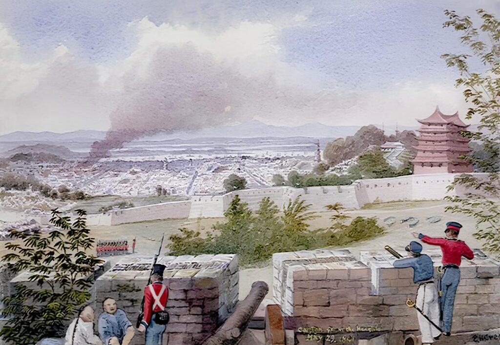 More details British bombardment of Canton from the surrounding heights, 29 May 1841. Opium Wars