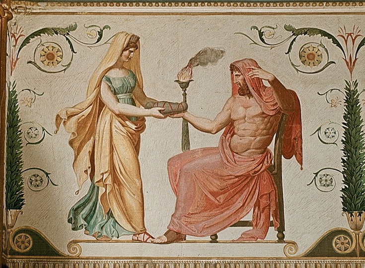 Rhea giving the rock to Cronus, 19th-century painted frieze by Karl Friedrich Schinkel