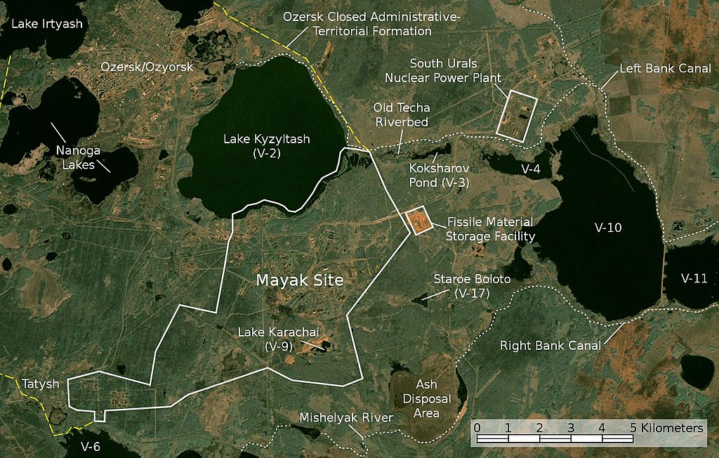  Satellite image/map of the Mayak nuclear facility, the closed town of Ozyorsk/Ozersk