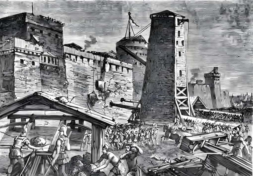 Siege of Rhodes 305–304 BC. Demetrius employed a Helepolis against the defenders of Rhodes.