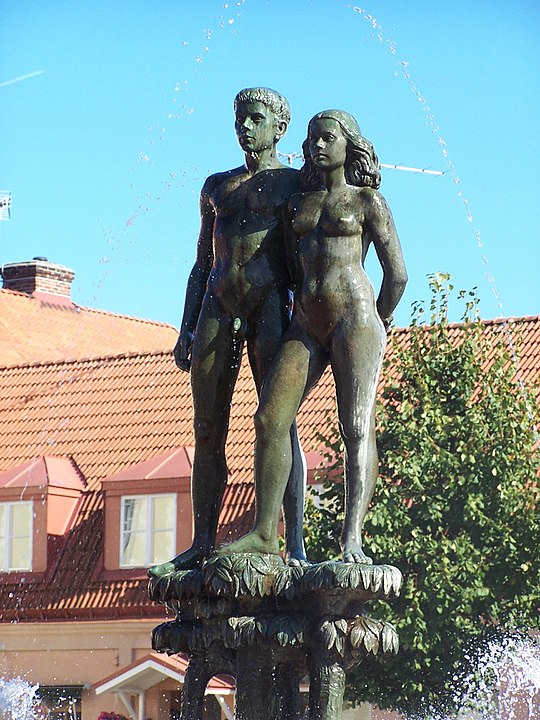 Ask and Embla statue from 1948 by Stig Blomberg. Sölvesborg, Sweden.