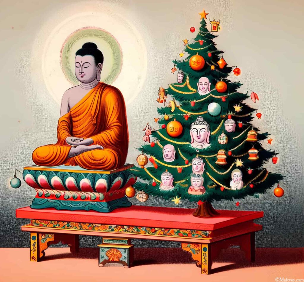 buddhism, christmas tree, buddhist christmas