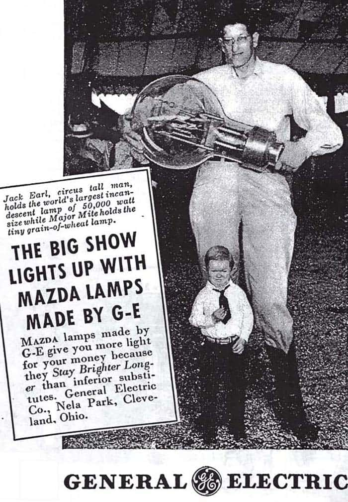 Jack Earle, Major Mite, and the biggest lamp in the world.