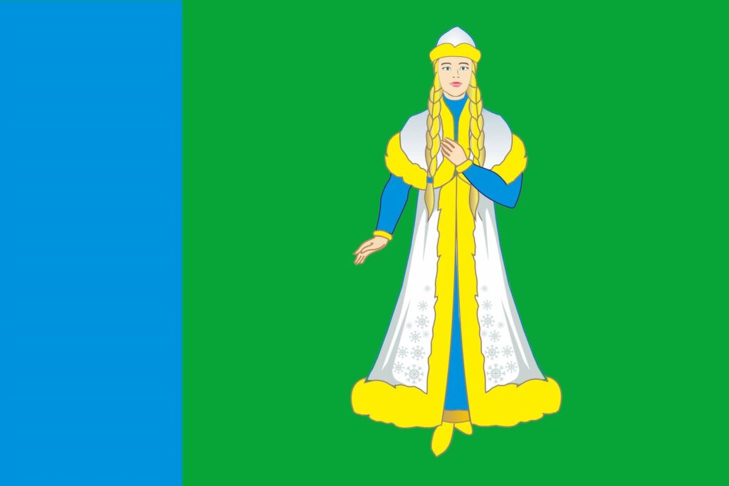 The flag of the Ostrovsky District in Kostroma Oblast features Snegurochka.