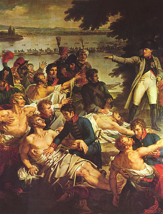 Napoleon visiting the wounded at Lobau, painting by Charles Meynier.