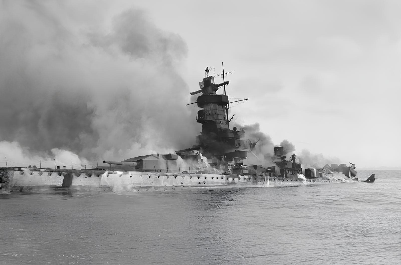 Admiral Graf Spee in flames after being scuttled in the River Plate Battle of the River Plate