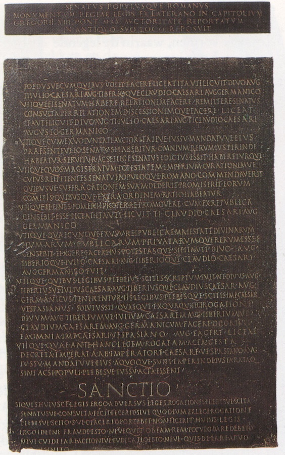 Bronze plaque lex de imperio Vespasiani