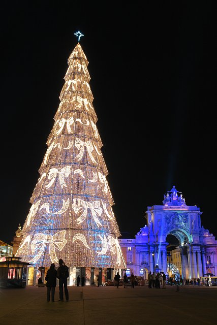 One of the world's largest Christmas trees in Praça do Comércio, Lisbon, Portugal.