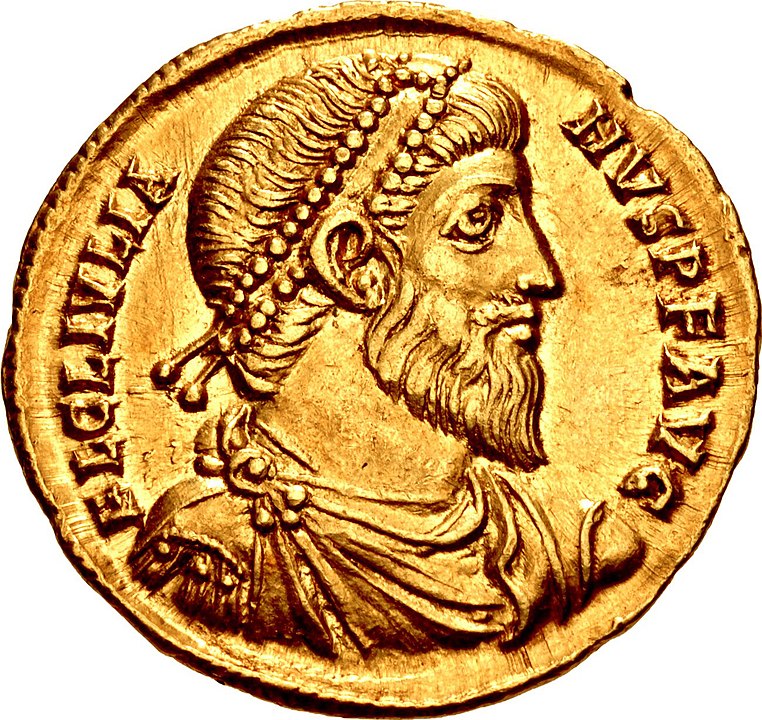 Julian in a solidus minted at Antioch. Legend: Fl Cl Iulianus p f aug.