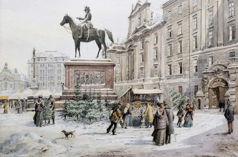 Karl Wenzel Zajicek. A Christmas market in Am Hof Vienna 1908.