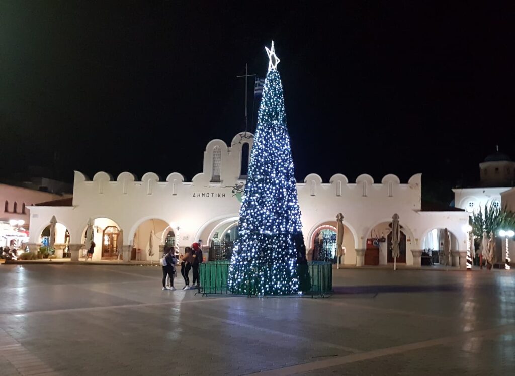 Christmas Kos Market hall, Dimotikí Agora, Greece.