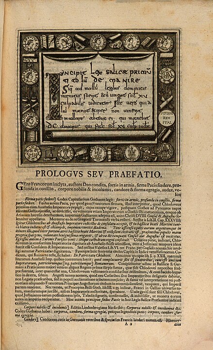 The beginning of the prologue to the Salic Law. 1720 edition