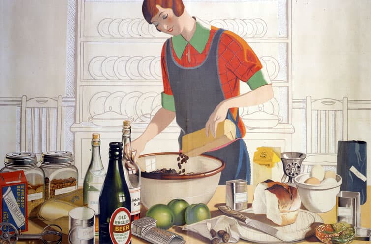 Making the Empire Christmas pudding. Artwork by F C Harrison.