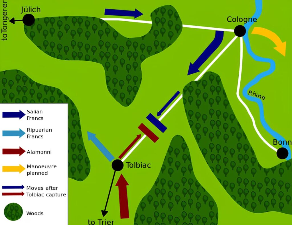 Map of the battle of Tolbiac (496)