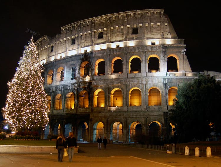 The Colosseum during Christmas in Rome.