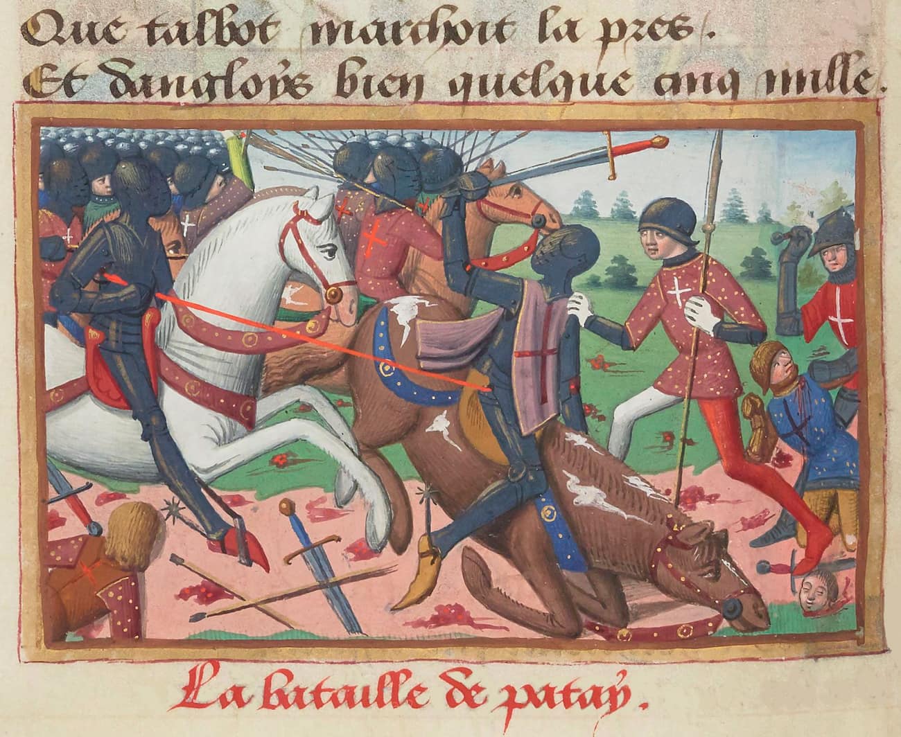 The battle of Patay. Miniature from the manuscript by Martial d'Auvergne, Les Vigiles de la mort de Charles VII, circa 1484