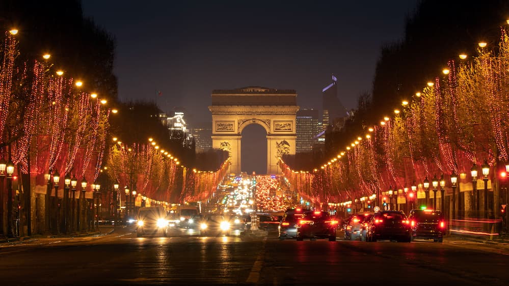 The Avenue des Champs-Élysées and the Arc de Triomphe, Paris.