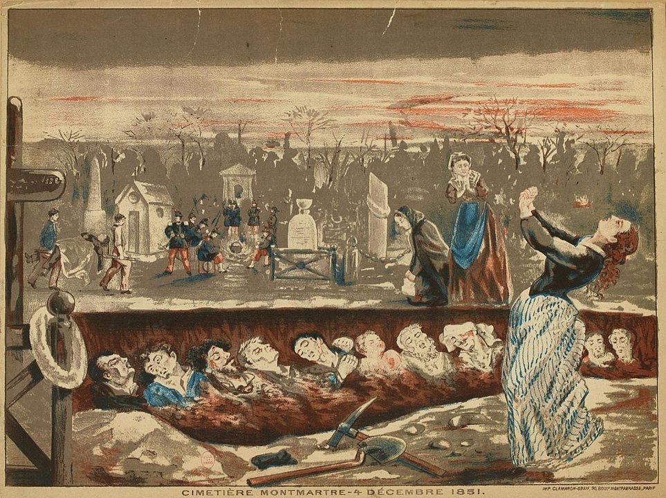 Victims buried in a mass grave in Montmartre cemetery on December 4, 1851. Anonymous print, Musée Carnavalet, 1851.