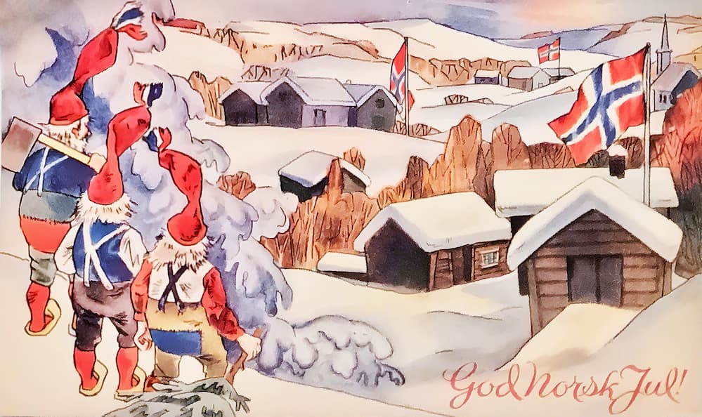 "God Norsk Jul!" A wartime Christmas card, Frank Watne 1941.