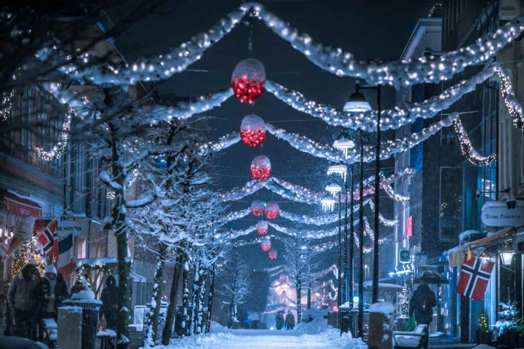 Christmas street in Hamar, Norway.