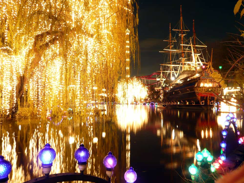 Copenhagen's Tivoli with Christmas decorations. Denmark.