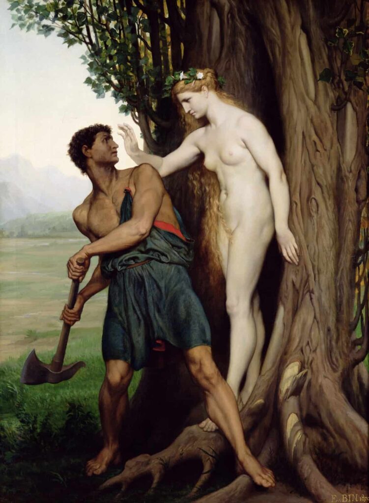 The woodcutter and the hamadryad Aigeirus (1870), by Émile Bin.