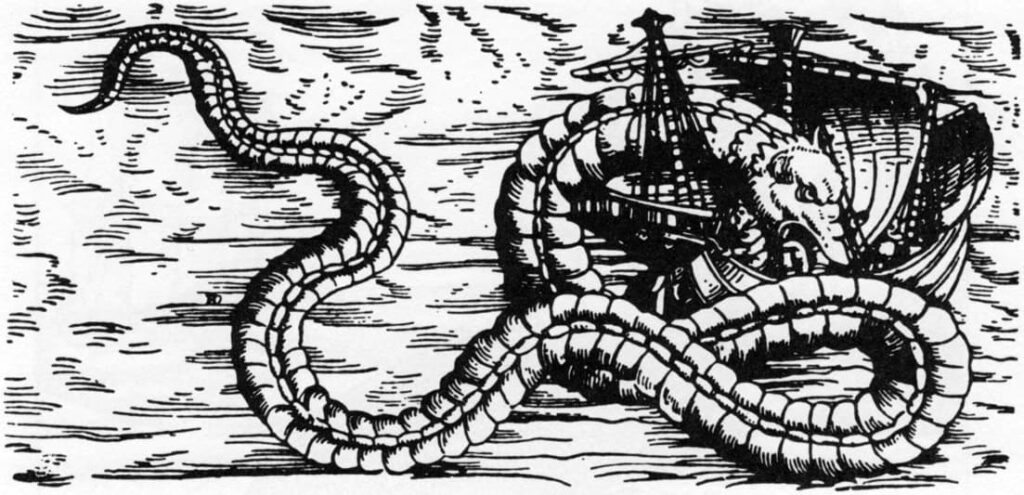 A sea snake attacks a ship.