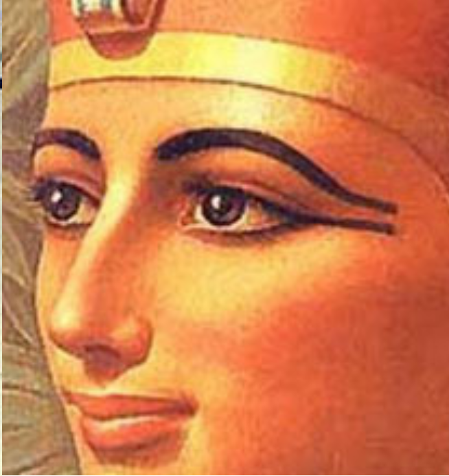 Makeup that mimics the facial markings of the Sun God Horus, who was often depicted as a falcon.